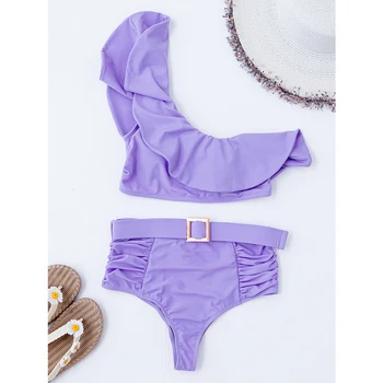 2021 Nauja Seksuali Aukšto Juosmens Bikini Komplektas Kietų Violetinė maudymosi Kostiumėliai Moterims, maudymosi kostiumėlį, Pynimas Strappy Paplūdimio Drabužiai Push Up Maudymosi Kostiumą biquini