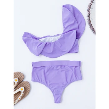 2021 Nauja Seksuali Aukšto Juosmens Bikini Komplektas Kietų Violetinė maudymosi Kostiumėliai Moterims, maudymosi kostiumėlį, Pynimas Strappy Paplūdimio Drabužiai Push Up Maudymosi Kostiumą biquini