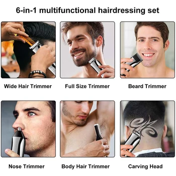 Žoliapjovės Vyrų Plaukų Clipper Kirpykla Ūsai Nosies Plaukų Groomer Belaidžius Precision Trimmer 6 1 Grooming Kit