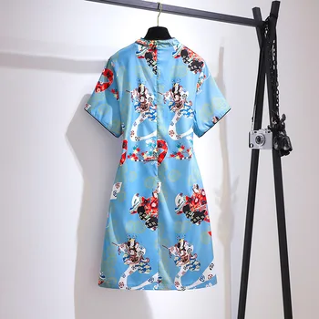 Naujas 2021 Ponios Kinų Vasaros Plius Dydžio Mini Suknelė Moterims Didelis trumpomis rankovėmis Slim Gėlių Spausdinti Suknelė 3XL 4XL 5XL 6XL 7XL