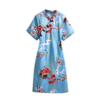 Naujas 2021 Ponios Kinų Vasaros Plius Dydžio Mini Suknelė Moterims Didelis trumpomis rankovėmis Slim Gėlių Spausdinti Suknelė 3XL 4XL 5XL 6XL 7XL