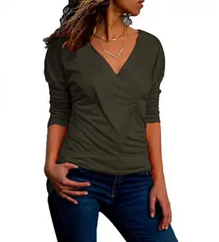 Naujas Moterų Top Plisuotos ilgomis Rankovėmis Slim marškinėliai Atsitiktinis marškinėliai T7390