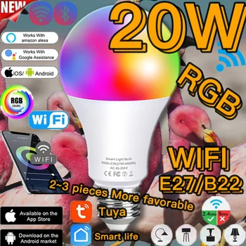 Lampada Inteligente E27 B22 RGB WiFi Smart Lemputes Namuose Kontrolės Smart Gyvenimo APP Alexa arba infraraudonųjų SPINDULIŲ Nuotolinio valdymo pultelis LED Lempos