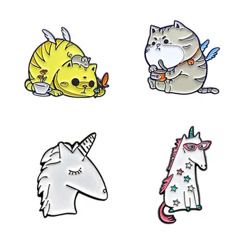 Vienaragis Anime Emblemos Cute Kačių Atvartas Smeigtukai Gotikos Emalio Sages Moterims Derliaus Dekoratyvinių Emblemos Smeigtukai Metaliniai Segė Į Drabužius