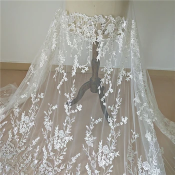 Karoliukai+sidabriškai blizgančiais aukštos kokybės prabangių nėrinių audinio vestuvinė suknelė, 1 kiemas 2020 m. naujo dizaino, Viskozė Dramblio kaulo spalvos!