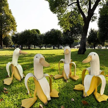 Kūrybos Bananų Antis Ornamentu Sodo Puošmena Lauko Kiemas Gyvūnų Antis Statula Figūrėlės Vejos Kraštovaizdžio Darbalaukio Papuošalai