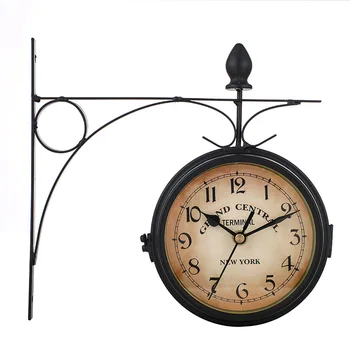 Europos Retro dvipusis Sieninis Laikrodis Lauko Sode Geležies Laikrodis Sieninis Laikrodis Retro Apdailos dvipusis Sieninis Laikrodis