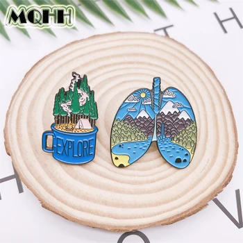 Animacinių filmų įdomus žalia myli gamtą medienos sagė taurės saulės emalio pin ženklelis drabužių maišą priedai mielas papuošalai dovana draugams