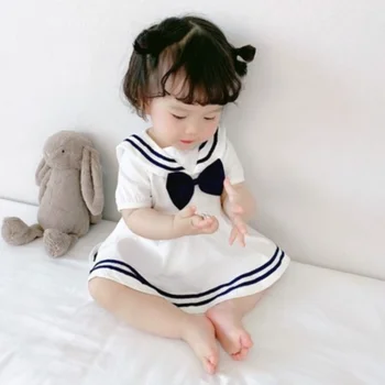 Bamblys Kūdikiui Baby Girl Sailor Suknelė Bowknot Sailor Apykaklės Vasaros Kvėpuojantis Medvilnės Paplūdimio Atostogų Baby Girl Clothesd