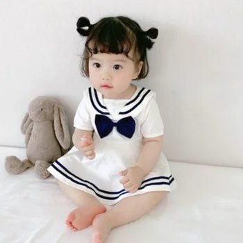 Bamblys Kūdikiui Baby Girl Sailor Suknelė Bowknot Sailor Apykaklės Vasaros Kvėpuojantis Medvilnės Paplūdimio Atostogų Baby Girl Clothesd
