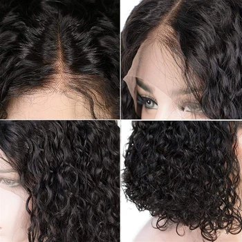 Brazilijos Keistą Garbanotas Perukas Žmogaus Plaukų Perukai už juodaodžių Moterų Remy 4x4 nėrinių uždarymo Prieš Nupeštos su Kūdikio Plaukų