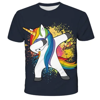 Vienaragis arklys mados berniukų ir mergaičių marškinėliai vaikams, cartoon print T-shirt baby vienaragis 3D viršuje drabužiai, marškinėliai