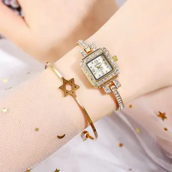Mažas Kvadratinis Ciferblatas Ponios Žiūrėti Plieno Moterų Laikrodžiai, Prabangūs Suknelė Laikrodis Aukso Moterų Laikrodis kalnų krištolas Apyrankę zegarek damski