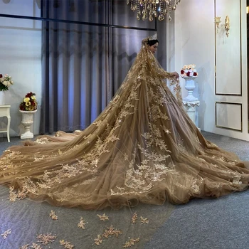 2021 Gotika Ruda Vestuvių Suknelės Luxutry Ilgomis Rankovėmis Zawalcowany Appliques Nėrinių Nuotakos Vestuvių Suknelės Dubajuje Wtih Traukinys