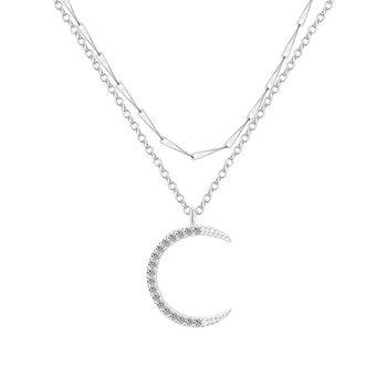 925 Sterlingas Sidabro Dvigubo Sluoksnio Nuorodą Grandinės Mėnulis Žavesio Pakabukas Choker Karoliai Moterų Fine Jewelry dz846