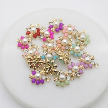 Metalo gėlių pakabukas mygtuką 10vnt/partijos 15mm perlų rankų darbo siuvimo lydinio pearl tiekimo dekoratyvinis mišrios spalvos papuošalai, aksesuarai