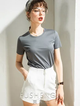 Naujas Europos ir Amerikos aukštos kokybės laisvalaikio kvėpuojantis minkštas trumpas rankovės moterų minkštas marškinėliai