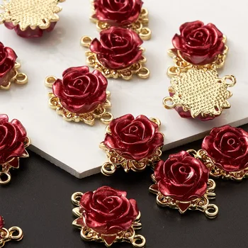 30pcs/box 3D Rožių Gėlių Valentino Diena Stovo Apkalos Lydinio Pakabučiai Nuorodos Jungtys ABS Plastiko Papuošalai Priėmimo Apdaila