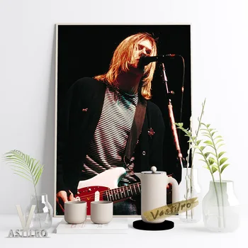 Kurt Cobain Dainininkas Plakatas Roko Muzikos Sienos Meno Dekoro Gyventi Nuotrauka Juoda Balta Žurnalo Viršelio Sienos Nuotrauka Derliaus Bar Pub Klubas