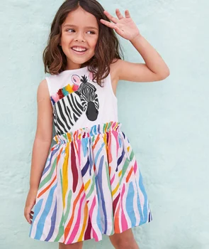 Vaikai Suknelės Mergaitėms Vasaros Drabužių Vaikams Laisvalaikio Medvilnės Suknelės su Spalvinga Dryžuotas Zebras Spausdinti skirtas 2-7 Y Mergaitės Suknelė