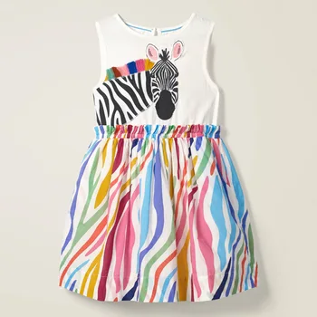 Vaikai Suknelės Mergaitėms Vasaros Drabužių Vaikams Laisvalaikio Medvilnės Suknelės su Spalvinga Dryžuotas Zebras Spausdinti skirtas 2-7 Y Mergaitės Suknelė