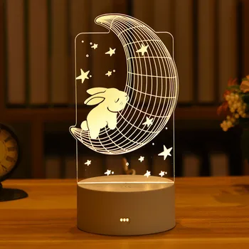 1pcs Valentino Dienos Dovana, Meile 3D Akrilo Triušis Mėnulio Lempa, LED Nakties Šviesos Vestuvių Dovana Rose Lokys Pateikti Velykų Apdaila