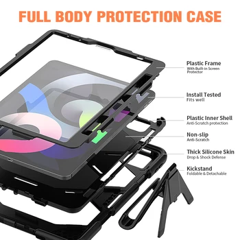 Sunkiųjų Apsaugos Tablet Case for iPad 4 Oro atveju 2020 10.9 colių Minkšto Silikono viso Kūno Dangtis su Nuimama Atrama