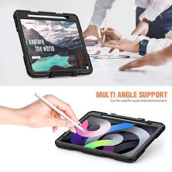 Sunkiųjų Apsaugos Tablet Case for iPad 4 Oro atveju 2020 10.9 colių Minkšto Silikono viso Kūno Dangtis su Nuimama Atrama