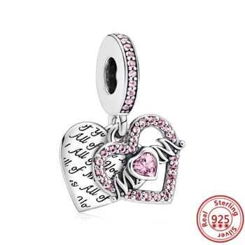 Naujas 925 Sterling Silver Pink Cirkonis Širdies Putojančio Karoliukai Tinka Originalus Pandora Pakabukai Apyrankės Karoliai Papuošalai 