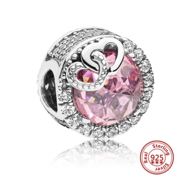 Naujas 925 Sterling Silver Pink Cirkonis Širdies Putojančio Karoliukai Tinka Originalus Pandora Pakabukai Apyrankės Karoliai Papuošalai 