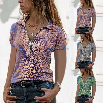 JAYCOSIN Vasaros Moterų Prarasti V-kaklo Gėlių spausdinti Spausdinti Tshirts Moteris Atsitiktinis Viršūnes Užtrauktukas trumparankoviai Rankovėmis T-shirt