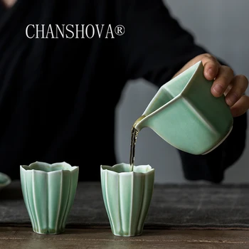 CHANSHOVA 90ml Tradicinės Kinų Stiliaus Crackle Atsitiktiniai Tekstūros Žalia glazūra Keramikos Teacup Kinijos Porceliano Mažas Kavos Puodelis H410