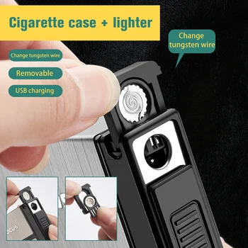 Keičiamų Cigarečių Atveju Dėžutė Su USB Elektroninis Žiebtuvėlis Plonas 20pcs Turėtojas Tabako Vėjo Volframo Turbo Plazmos Lengvesni
