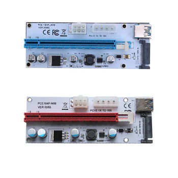 Naujas Riser Card 008s VER008S 3 in 1 4Pin Molex 6PIN SATA PCIE PCI-E PCI Express Adapter 1X 16X USB3.0 Extender Kasybos Miner