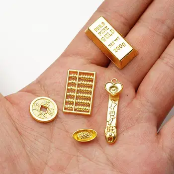 1:12 Miniatiūriniai Lėlių Aukso Plytų Mini Monetos Pinigų Lėlės Namas Priedai Sandorių Aukso Žmogus Aukso Plyta Priedai