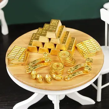 1:12 Miniatiūriniai Lėlių Aukso Plytų Mini Monetos Pinigų Lėlės Namas Priedai Sandorių Aukso Žmogus Aukso Plyta Priedai