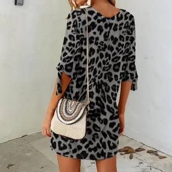 Moterų 2021 M. Derliaus Raukiniai Pavasarį, Rudenį Hald Rankovės Befree Leopard Elegantiška Suknelė Boho Atsitiktinis Šalis Mini Plus Size