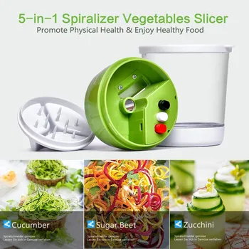 Kišeninis Spiralizer Daržovių Vaisiai Slicer 5 in 1 Kolonėlė Spiralės Tarka Cutter Salotų Įrankiai, Cukinija Makaronų Spageti Maker