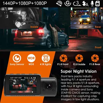 Vantrue N4 3 Objektyvo Automobilių DVR Kamera, Diktofonas Brūkšnys Cams 4K+1080P+1080P H. 265 Priekyje,viduje ir galiniai Dashcam GPS Greičio Naktinio Matymo