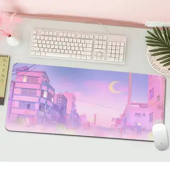 Pink Moon anime kraštovaizdžio estetika Office mer Žaidimų Kilimėlis XL Didelis Gamer Klaviatūra, KOMPIUTERIO Stalas Kilimėlis Kompiuterio, Planšetinio kompiuterio Pelės Padas