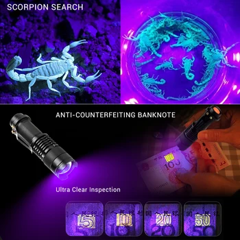 Nauja UV LED novetly lempos 365nm UV UV žibintuvėlis nematomas Zoomable žibintuvėlis tinka naminių dažų medžioklės pažymėkite žymės