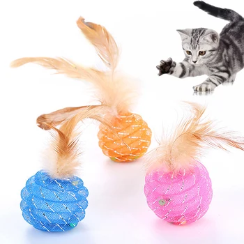 Karšto Pardavimas Naujų Mielas Juokingas Interaktyvus Plunksnų Katės Žaislai, 4.5 CM Pliušinis Bell Ball Kačių Žaisti Žaislai Naminių Kačių Tiekia Didmeninės