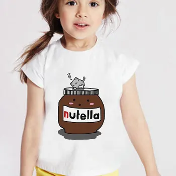 2020 M. Vaikams Drabužių Unisex NewSummer Mergaitės Baltos Spalvos Marškinėliai Animacinių Filmų Žemės Riešutų Sviestas Baby Girl Marškinėlius Nutella Atsitiktinis Kawaii Vaikai Marškinėlius