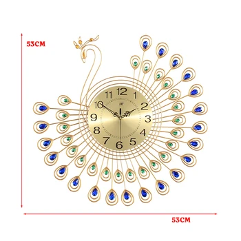 53x53cm Didelių 3D Gold Diamond povas Sieninis Laikrodis Metalo Žiūrėti Namų Kambarį Apdaila Sieninis Laikrodis 