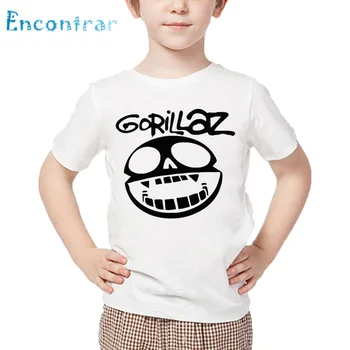Vaikai Gorillaz Roko Grupė ChakaKhan Makaronų Print T shirt Vaikų Vasaros Baltos Viršūnės Berniukų ir Mergaičių Atsitiktinis Juokingi marškinėliai,HKP4355