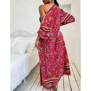 Vasarą Moterys\u2019s Bohemijos Gėlių Spausdinti Paplūdimio Suknelė Atvira Priekiniai užrišti Kimono Megztinis Atsitiktinis Paplūdimio Ilgai Bikini Padengti Iki