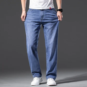 Vyriški Plius Dydis Vasaros Kelnės Plonas Skirsnio Naujus Džinsus 42 44 46 Klasikinis Tiesus Plauti Ruožas Atsitiktinis Džinsinio audinio Kelnės Jeans Mens