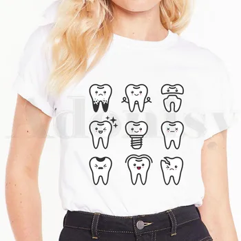 Dantų ir dantų gydytojas Grafinis Juokinga moteriški marškinėliai Spausdinami Mados Trumpas Rankovės Moterų Viršūnių Tees Harajuku 