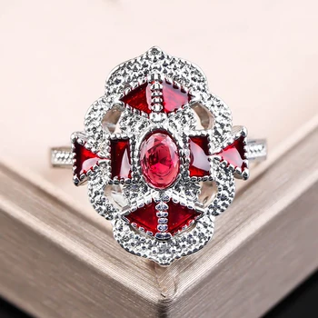 Exquisit Red Crystal Žiedai Moterims Klasikiniai, Sidabro Spalvos Vestuvių Žiedai Prabanga Unikalų Stilių Papuošalai Vestuvių Prekių Ženklų Papuošalai