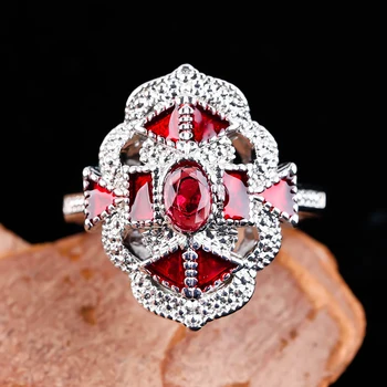 Exquisit Red Crystal Žiedai Moterims Klasikiniai, Sidabro Spalvos Vestuvių Žiedai Prabanga Unikalų Stilių Papuošalai Vestuvių Prekių Ženklų Papuošalai